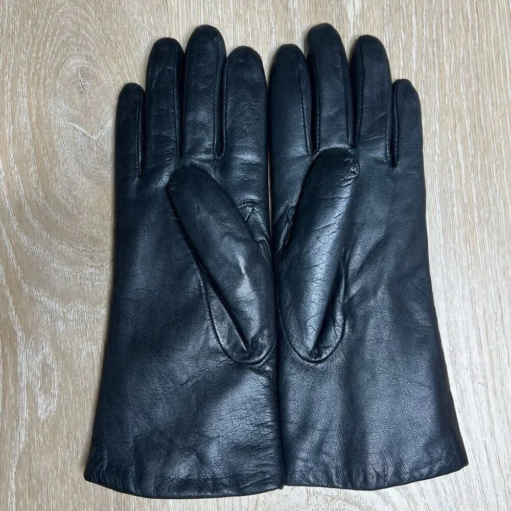 Vintage, Black Genuine Leather Gloves Lux Faux Fur Lined Interior, Women’s Small